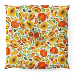 Cat Coquillette Peaches Green Leaves Square Floor Pillow - Deny Desings