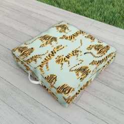 Cat Coquillette Tiger Collection Mint Orange Outdoor Floor Cushion - Deny Designs