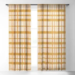 Kierkegaard Design Studio Hygge Retro Stripe Painted Plaid Single Panel Sheer Window Curtain - Deny Designs