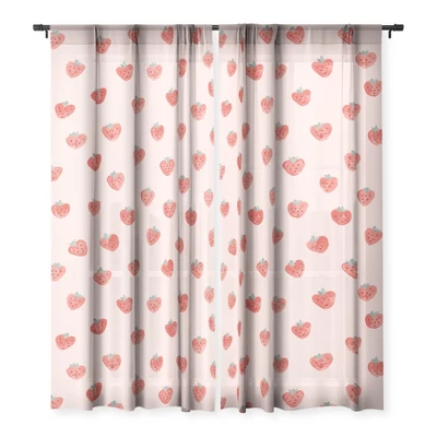 Emanuela Carratoni Strawberries On Pink Single Panel Sheer Window Curtain - Deny Designs - Image 2