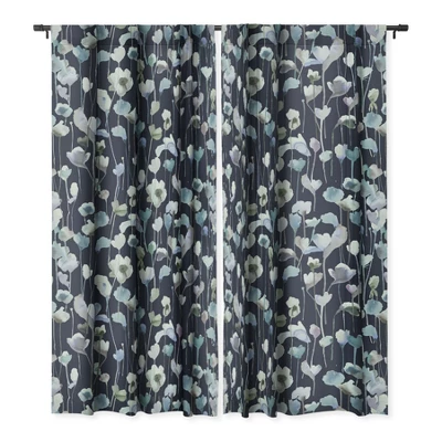 Ninola Design Watery Abstract Flowers Navy 84" X 50" Single Panel Blackout Window Curtain - Deny Designs - Image 2