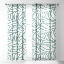 Heather Dutton Flowing Leaves Seafoam Single Panel Sheer Window Curtain - Deny Designs