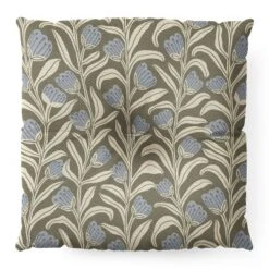 Alisa Galitsyna Bellflower Pattern Cream Olive Square Floor Pillow - Deny Desings