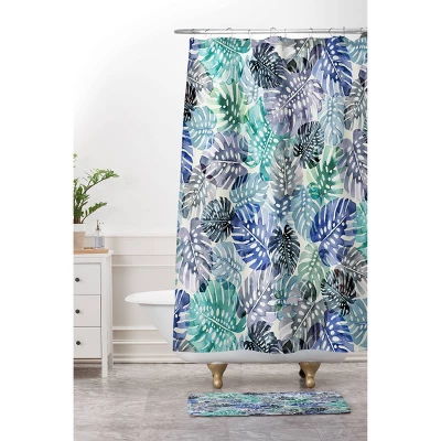 Ninola Design Tropical Jungle Leaves Memory Foam Bath Mat Blue - Deny Designs - Image 2
