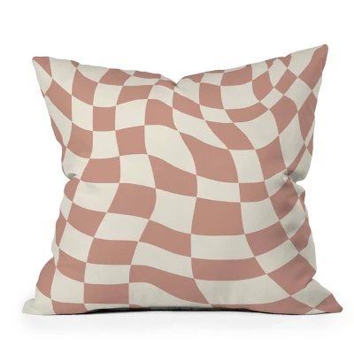 Little Dean Checkers Coral Summer Beach Outdoor Throw Pillow Pink - Deny Designs - Image 4
