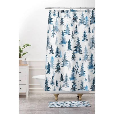 Ninola Design Watercolor Pine Spruces Christmas Memory Foam Bath Mat - Deny Designs