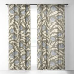 Alisa Galitsyna Bellflower Pattern Cream Olive Single Panel Sheer Window Curtain - Deny Designs