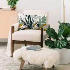 Marta Barragan Camarasa Botanical Brushstrokes Oblong Lumbar Throw Pillow Green - Deny Designs