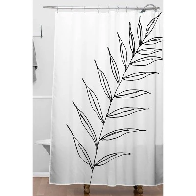 Kris Kivu Botanical Line Art Ink Leaf Shower Curtain White - Deny Designs