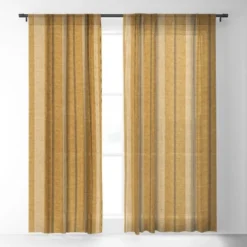 Little Arrow Design Co Ivy Stripes Mustard Single Panel Sheer Window Curtain - Deny Designs