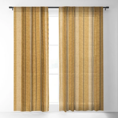 Little Arrow Design Co Ivy Stripes Mustard Single Panel Sheer Window Curtain - Deny Designs