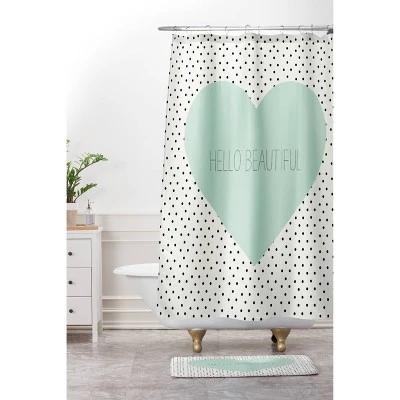 Hello Beautiful Heart Shower Curtain Polka Dots Mint Green - Deny Designs