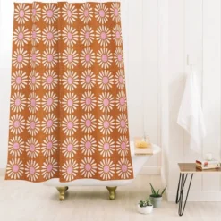 Schatzi Brown Retro Jumbo Daisy Orange Heavy Shower Curtain Pink - Deny Designs