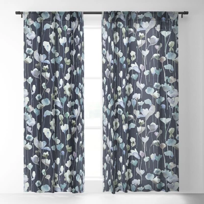 Ninola Design Watery Abstract Flowers Navy Single Panel Sheer Window Curtain - Deny Designs