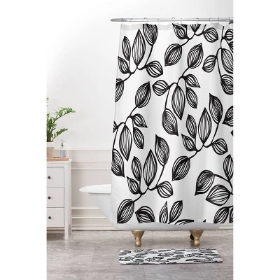Julia Da Rocha Leaves Shower Curtain Black/White - Deny Designs - Image 2