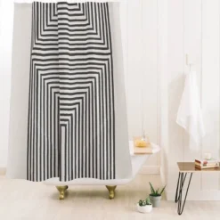 TMS By Night Geometric Modern Boho Shower Curtain Black - Deny Designs