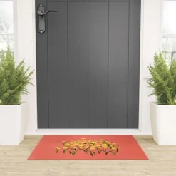 Joy Laforme Pansies In Gold And Coral Welcome Mat - Society6