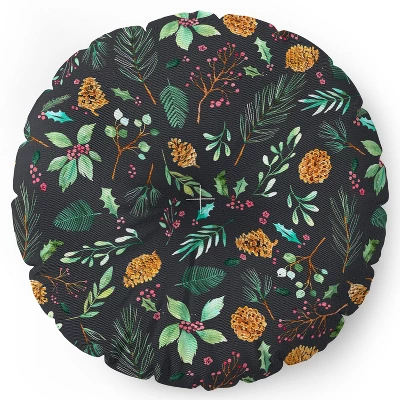 Ninola Design Christmas Botanical Charcoal Round Floor Pillow - Deny Designs