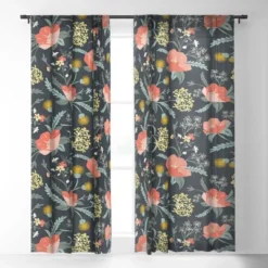 Heather Dutton Poppy Meadow Midnight Single Panel Sheer Window Curtain - Deny Designs