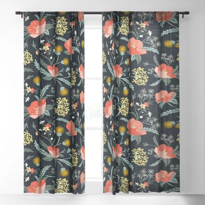 Heather Dutton Poppy Meadow Midnight Single Panel Sheer Window Curtain - Deny Designs