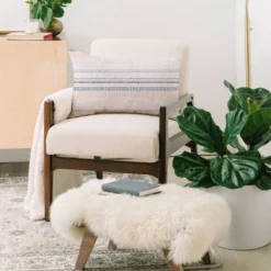 Holli Zollingerfrench Strip Lumbar Throw Pillow White/Blue - Deny Designs