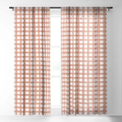 Little Arrow Design Co Watercolor Plaid Terracotta Single Panel Sheer Window Curtain - Deny Designs