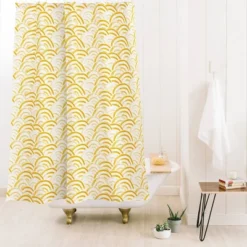 Watercolor Rainbows Gold Shower Curtain - Deny Designs