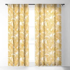 Evamatise Surreal Jungle In Bright Yellow Single Panel Sheer Window Curtain - Deny Designs