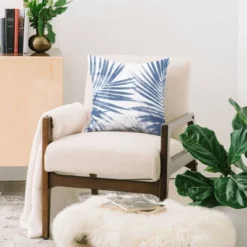 Emanuela Carratoni Serenity Palms Square Throw Pillow Blue - Deny Designs