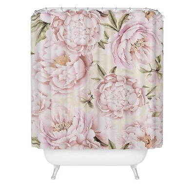 UtArt Pastel Blush Pink Spring Watercolor Peony Flowers Pattern Shower Curtain Gold - Deny Designs