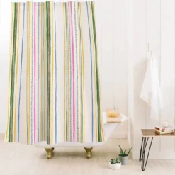 Striped Rachelle Roberts Ticker Shower Curtain Beige - Deny Designs
