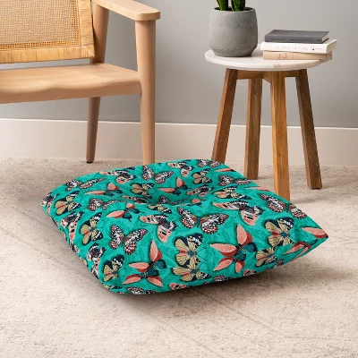 Heather Dutton Mariposa Boho Butterflies Aqua Square Floor Pillow - Deny Desings - Image 3