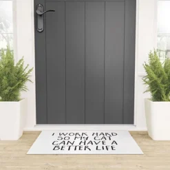 EnvyArt Cat Better Life Looped Vinyl Welcome Mat - Society6