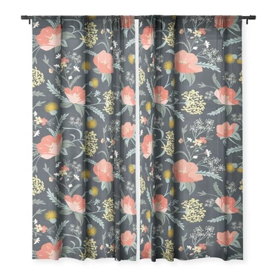 Heather Dutton Poppy Meadow Midnight Single Panel Sheer Window Curtain - Deny Designs - Image 2