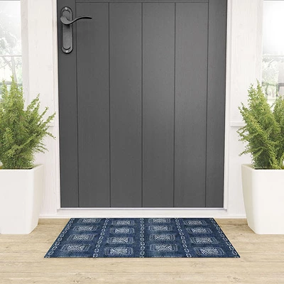 Schatzi Brown Mudcloth 3 Denim Looped Vinyl Welcome Mat - Society6