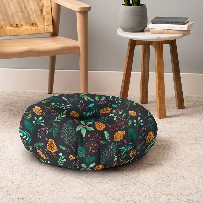 Ninola Design Christmas Botanical Charcoal Round Floor Pillow - Deny Designs - Image 3