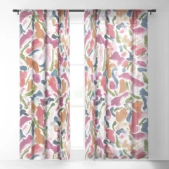 Jacqueline Maldonado Synthesis Raspberry Single Panel Sheer Window Curtain 120" X 50" - Deny Designs