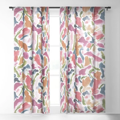 Jacqueline Maldonado Synthesis Raspberry Single Panel Sheer Window Curtain 120" X 50" - Deny Designs