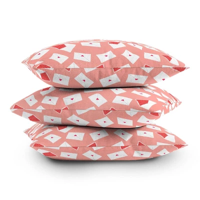 Joy Laforme Love Mail Square Throw Pillow Pink/Cream - Deny Designs - Image 3
