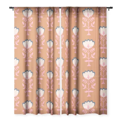 Schatzi Brown Norr Flower Orange Single Panel Sheer Window Curtain - Deny Designs - Image 2