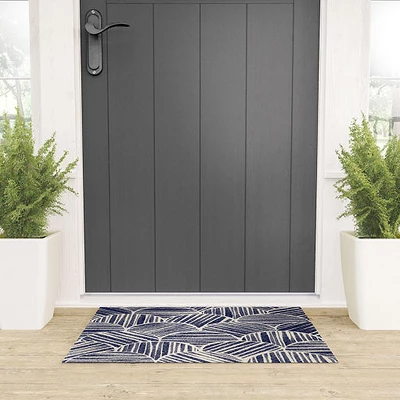 Alisa Galitsyna Navy Blue Striped Pattern Welcome Mat - Society6