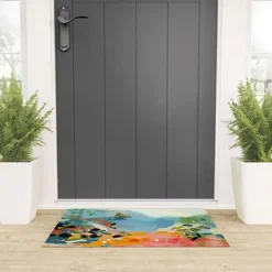 Lunetricotee Garden With Sea View And Olive Tree Looped Vinyl Welcome Mat - Society6