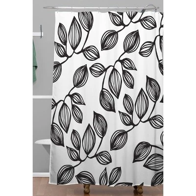 Julia Da Rocha Leaves Shower Curtain Black/White - Deny Designs