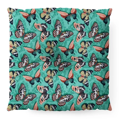 Heather Dutton Mariposa Boho Butterflies Aqua Square Floor Pillow - Deny Desings