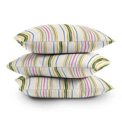 16"x16" Rachelle Roberts Ticker Striped Square Throw Pillow Beige - Deny Designs - Image 3