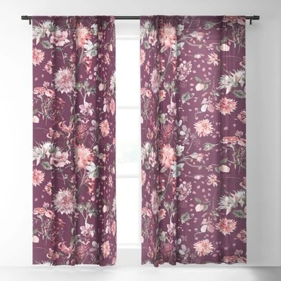 Ninola Design Romantic Bouquet Purple Single Panel Sheer Window Curtain - Deny Designs