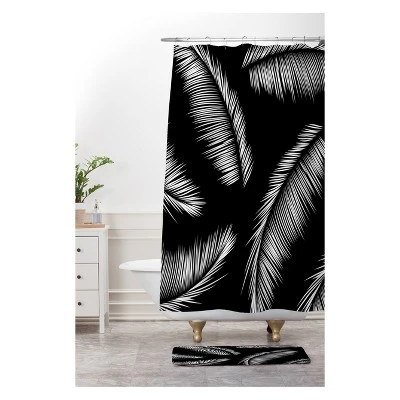 Kelly Haines Monochrome Palm Leaves Bath Rugs And Mats Black 24" X 36" - Deny Designs