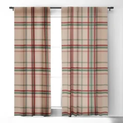 Emanuela Carratoni Tartan Theme On Pink 50" X 96" Single Panel Room Darkening Window Curtain - Deny Designs