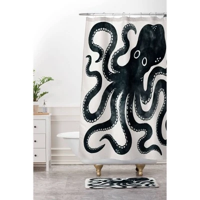 Avenie Minoan Octopus Memory Foam Bath Mat Black - Deny Designs - Image 2