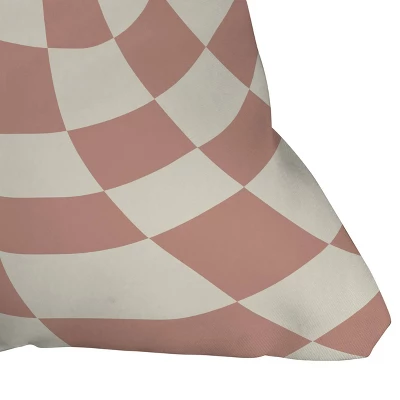 Little Dean Checkers Coral Summer Beach Outdoor Throw Pillow Pink - Deny Designs - Image 2